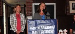Sportsperson of the Month Dorfhuber, center, says thank you at Monday's luncheon