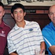 Scholar-Athlete of the Year Coby Cress, left, with Kita Kai and Steve Lass of UCSB men's golf.
